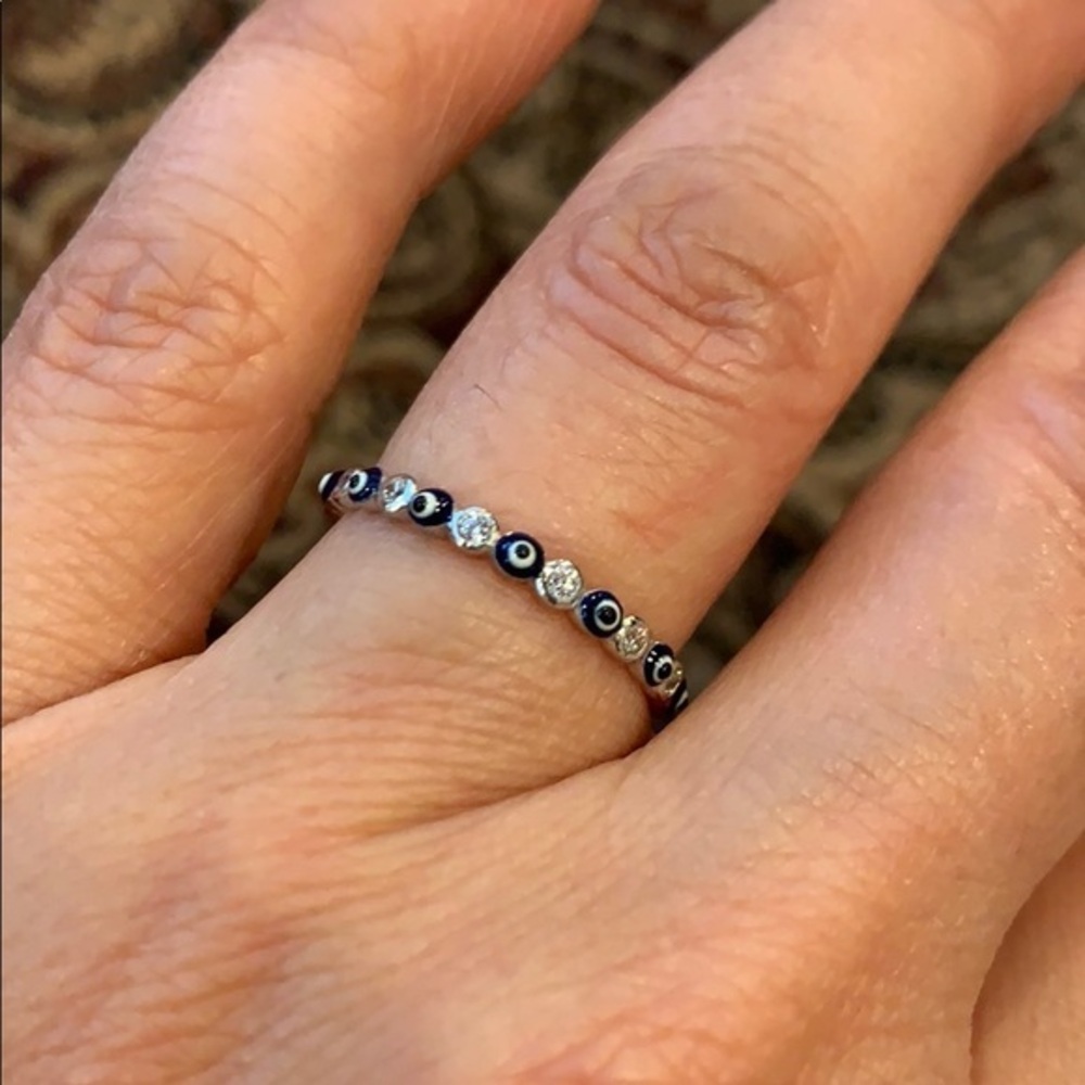 EVIL EYE STERLING SILVER CZ RING BAND sz 5.25 5.5